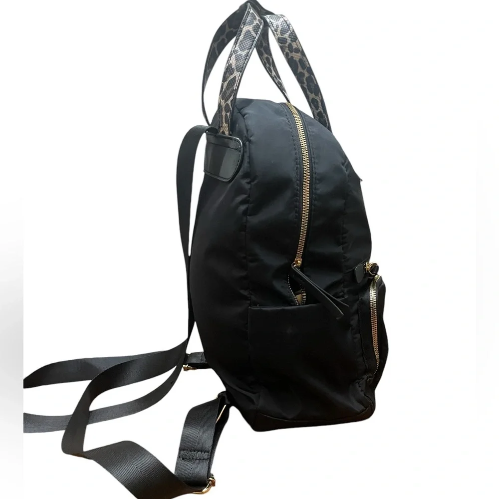 Adrienne Vittadini Top Handle Black and Leopard Print Backpack